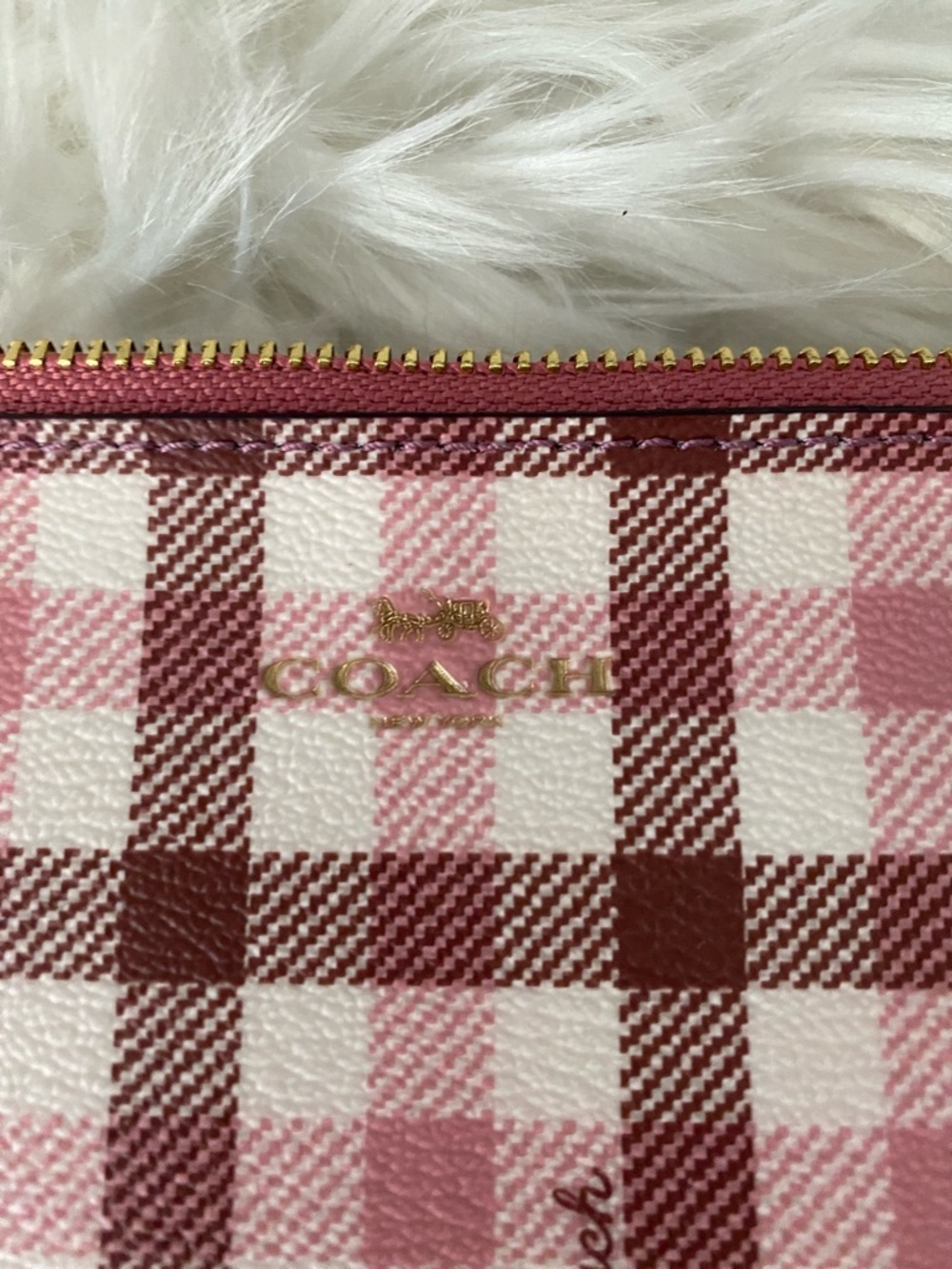 Coach Pink and White Plaid Wristlet with Gold Logo - Picture 8 of 8